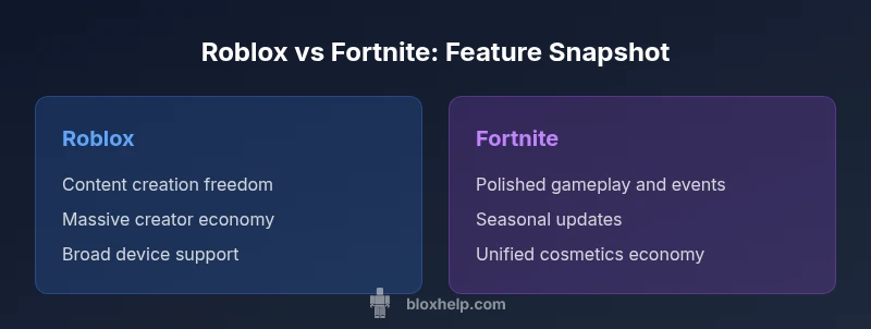 Comparison infographic showing Roblox vs Fortnite features