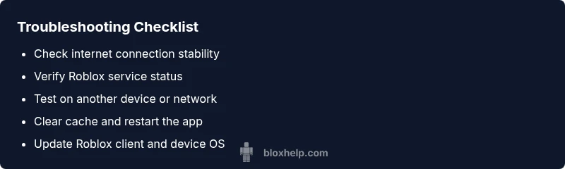 Checklist infographic for Roblox troubleshooting steps