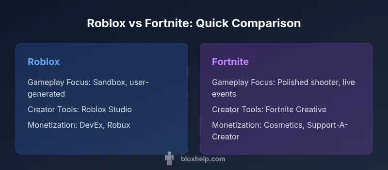 Roblox vs Fortnite infographic comparing core differences
