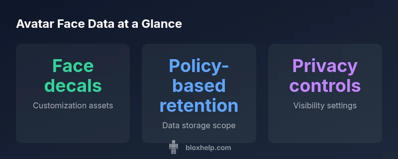 Avatar face data infographic showing decals, storage, and privacy controls